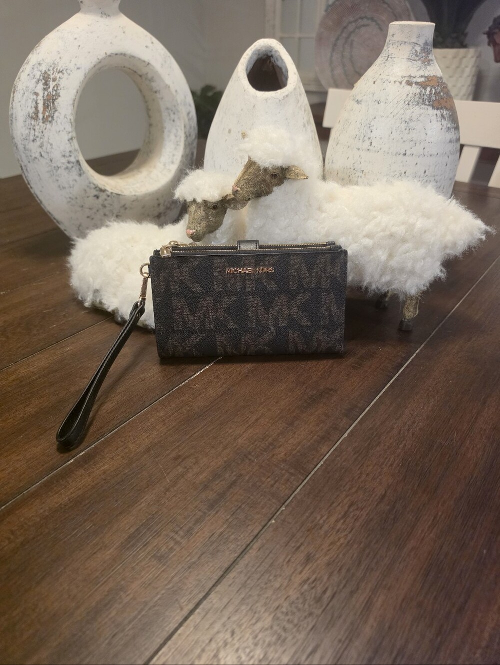 Michael Kors Brown MK Monogram Wallet with Gold Hardware